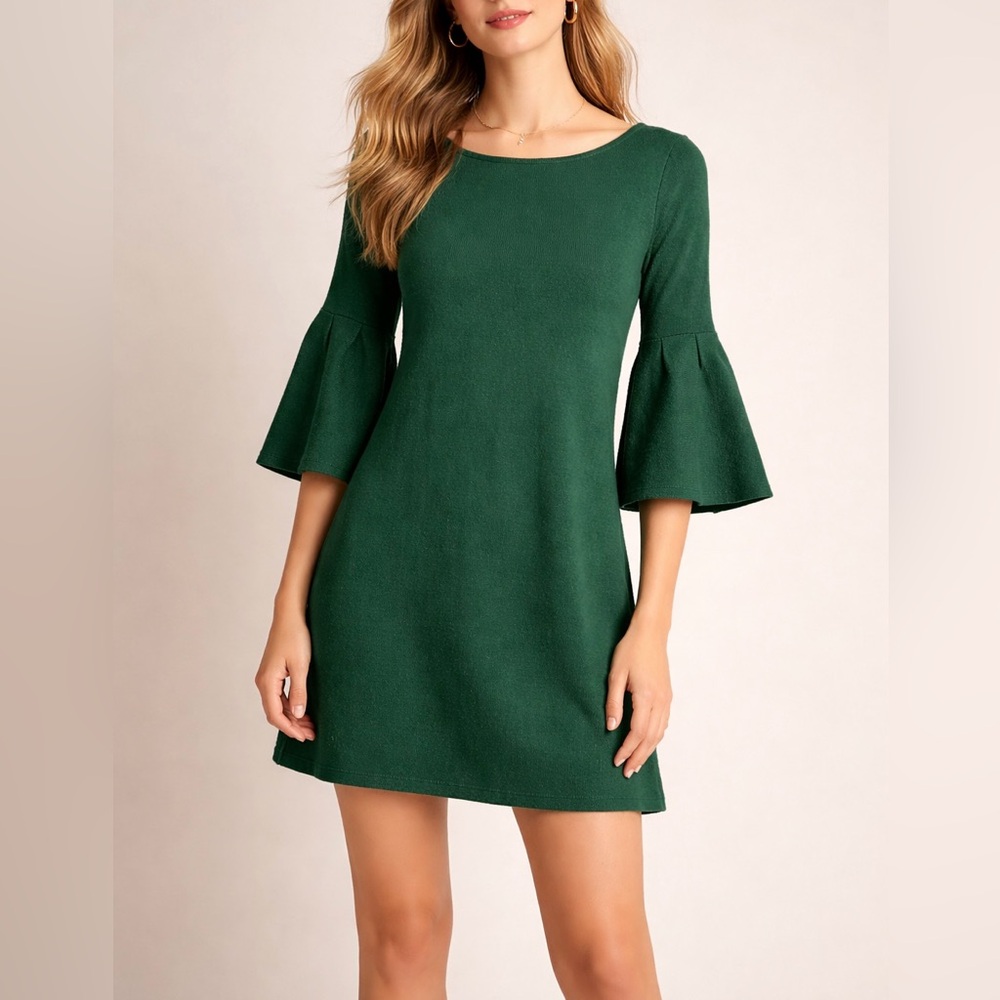 Anthropologie Moth Chester Bell Sleeve Emerald Green Knit Dress Size Small